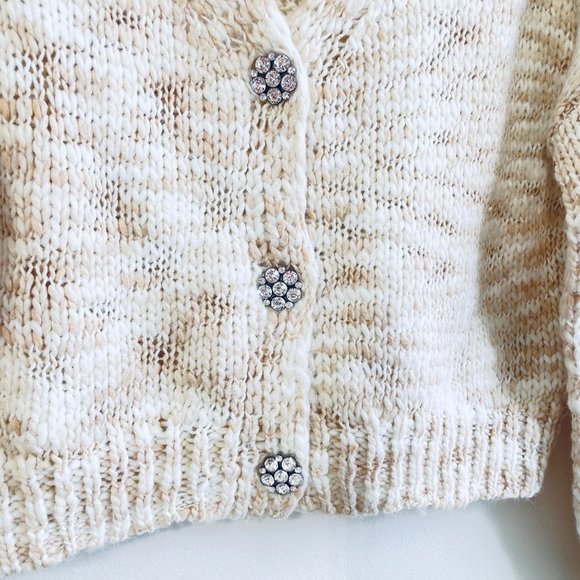 Wild Fable Large Cream Women's Rhinestone Button Front Cropped V-Neck Cardigan - Picture 6 of 13